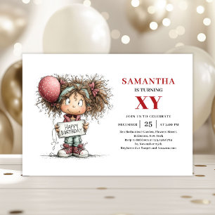 Funny Cute Little Girl Quirky Birthday Invitation