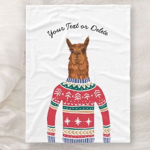 Funny Cute Llama wearing Ugly Christmas Sweater Fleece Blanket