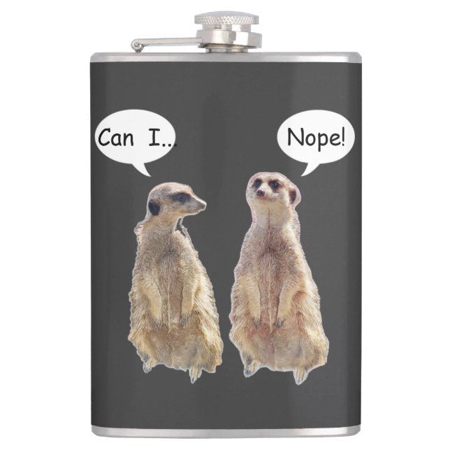 Funny, cute meerkats in conversation    hip flask (Front)