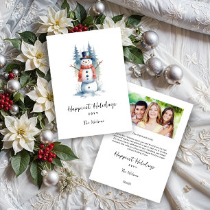 Funny Cute MInimalist Snowman Frosted Forest  Holiday Card