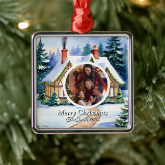 Funny, Cute, Modern Family Photo Christmas Metal Tree Decoration