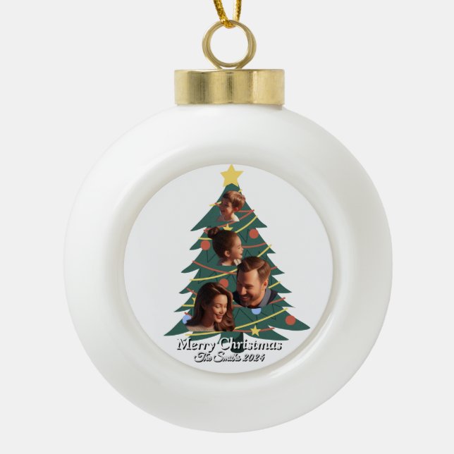 Funny, Cute, Modern Family Photo ChristmasOrnament Ceramic Ball Christmas Ornament (Front)