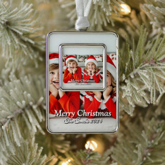 Funny, Cute, Modern Family Photo Merry Silver Plated Framed Ornament
