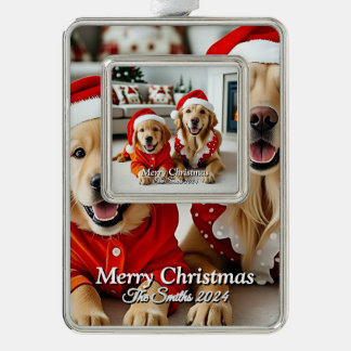 Funny, Cute, Modern Family Photo Merry Silver Plated Framed Ornament