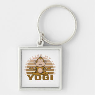 Funny cute monkey doing yoga. funny yoga poses key ring