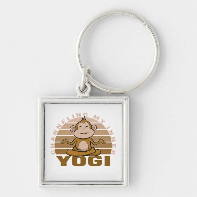 Funny cute monkey doing yoga. funny yoga poses key ring (Front)