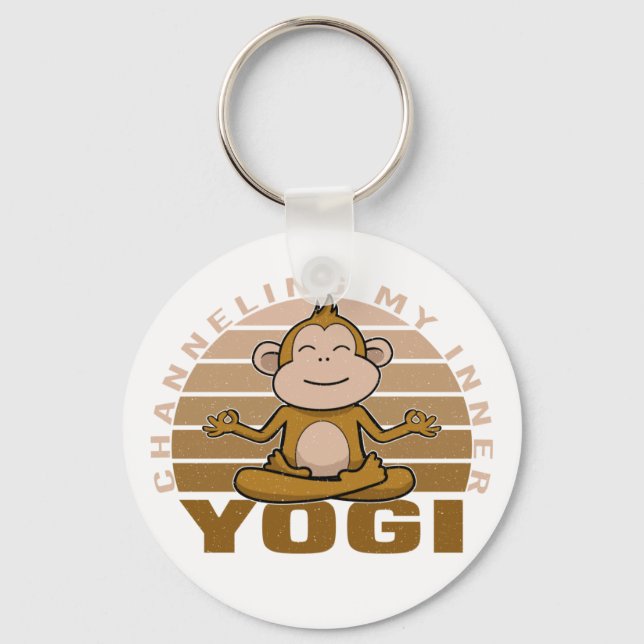 Funny cute monkey doing yoga. funny yoga poses key ring (Front)