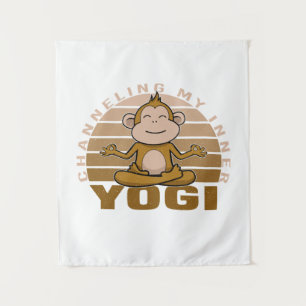 Funny cute monkey doing yoga. funny yoga poses tapestry