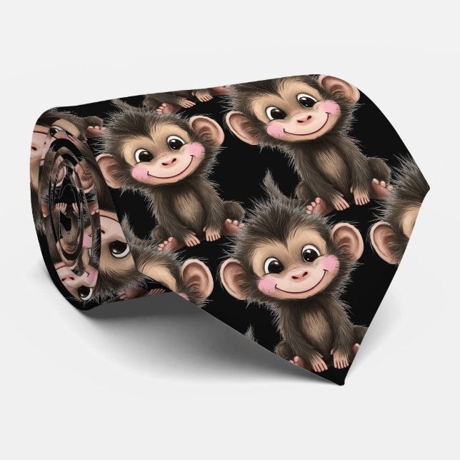 Funny Cute Monkey Kawaii Neck Tie (Rolled)