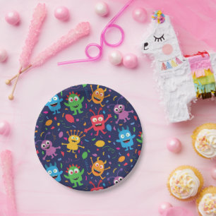 Funny Cute Monsters Pattern with Balloons  Paper Plate
