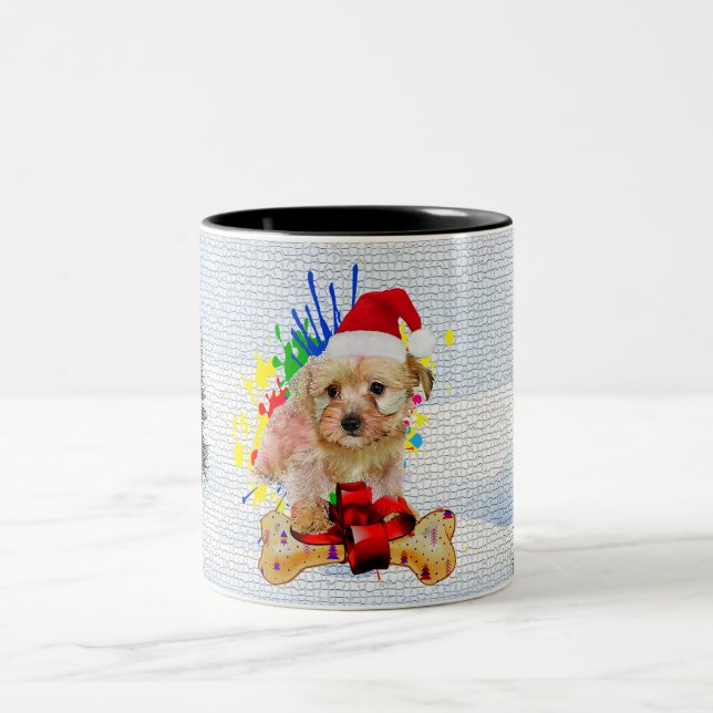 Funny, Cute Morkie Dog Christmas Two-Tone Coffee Mug (Center)