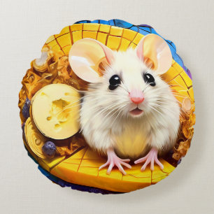 Funny Cute Mosaic Mice Round Cushion