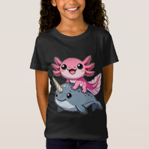 Funny Cute Narwhal and Axolotl Kawaii Ocean Animal T-Shirt