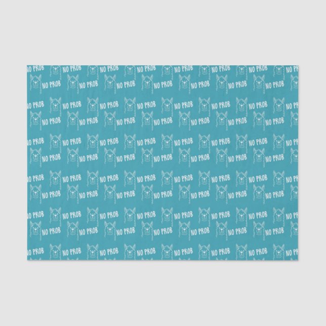 Funny Cute No Prob Llama Pattern Blue Tissue Paper (Front)
