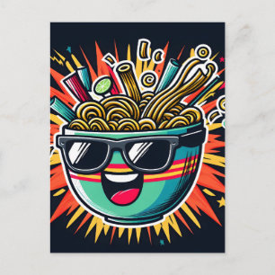 Funny Cute Noodle Cartoon Ramen Bowl Announcement Postcard