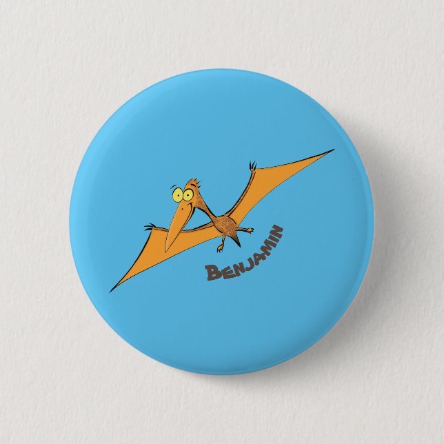 Funny cute orange flying pterodactyl cartoon 6 cm round badge (Front)