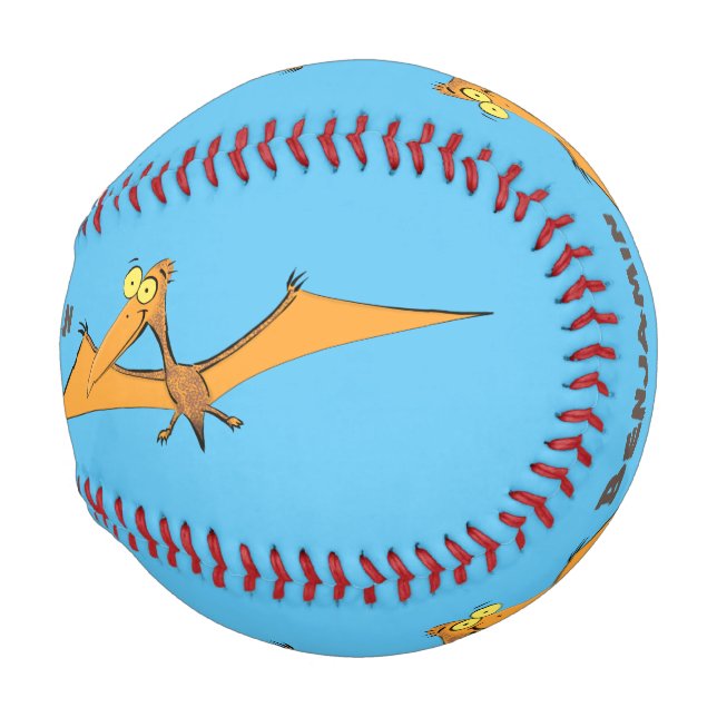 Funny cute orange flying pterodactyl cartoon baseball (Front Right)