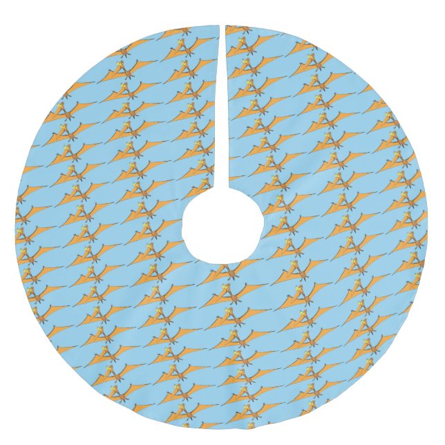 Funny cute orange flying pterodactyl cartoon brushed polyester tree skirt (Front)