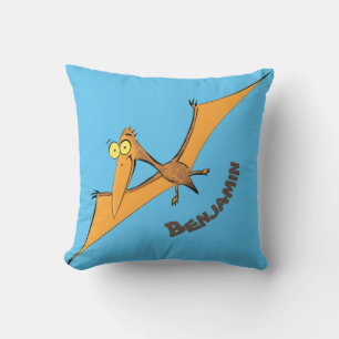 Funny cute orange flying pterodactyl cartoon cushion
