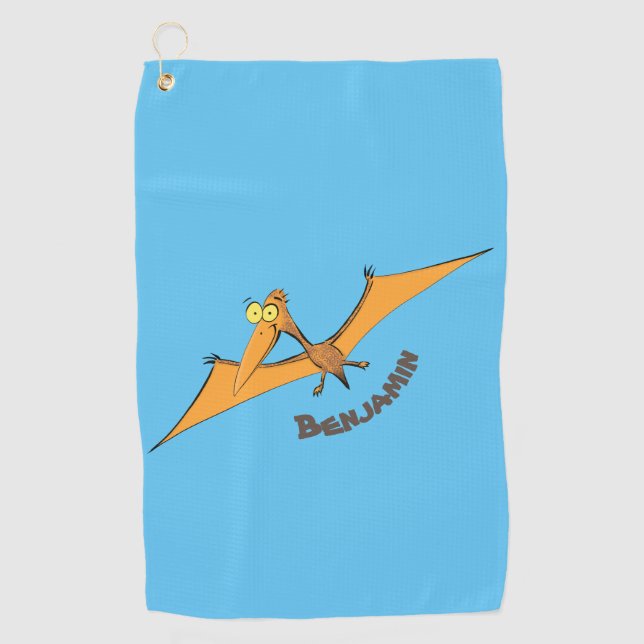 Funny cute orange flying pterodactyl cartoon  golf towel (Front)