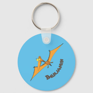 Funny cute orange flying pterodactyl cartoon key ring