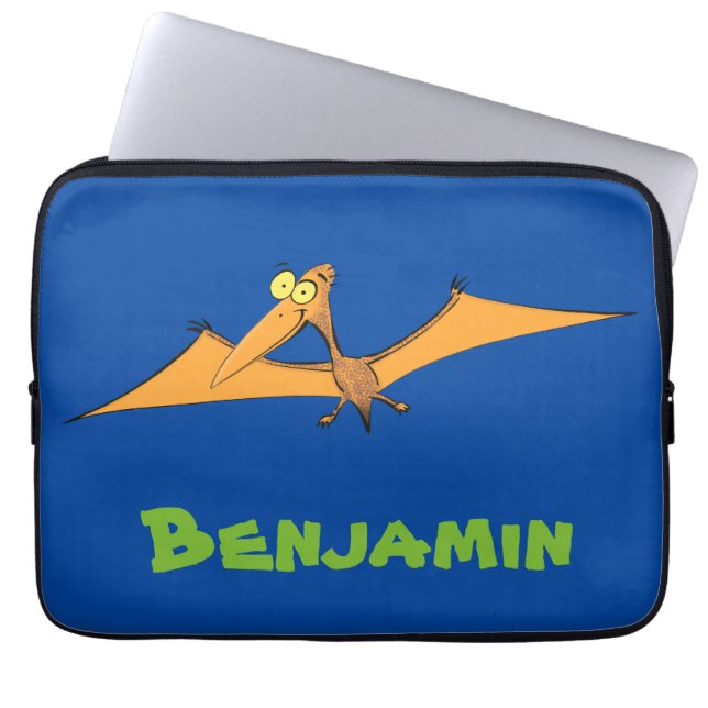 Funny cute orange flying pterodactyl cartoon laptop sleeve (Front)