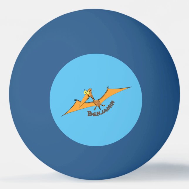 Funny cute orange flying pterodactyl cartoon ping pong ball (Front)