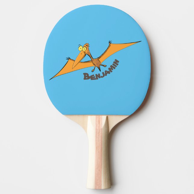 Funny cute orange flying pterodactyl cartoon ping pong paddle (Front)