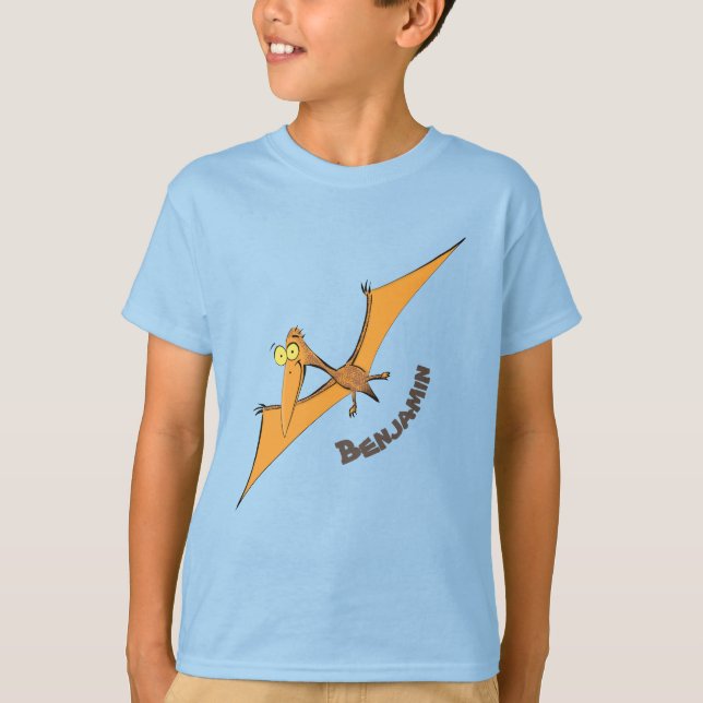 Funny cute orange flying pterodactyl cartoon T-Shirt (Front)