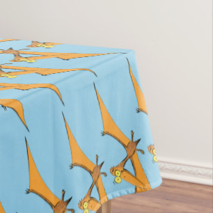 Funny cute orange flying pterodactyl cartoon tablecloth