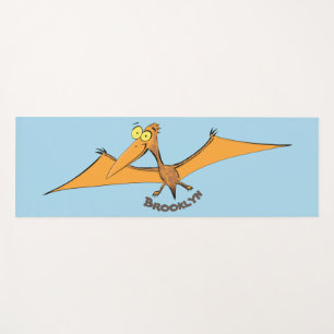 Funny cute orange flying pterodactyl cartoon yoga mat