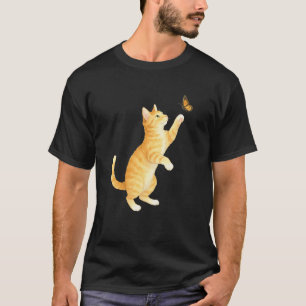 Funny Cute Orange Tabby Cat Playing With Monarch B T-Shirt