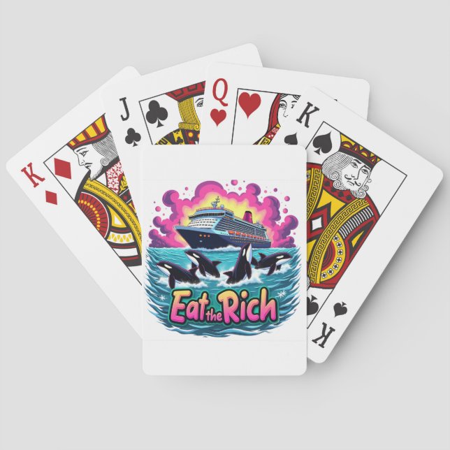 Funny Cute Orca Whale Eat The Rich  Playing Cards (Back)