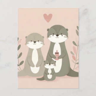 Funny Cute Otter Family Postcard