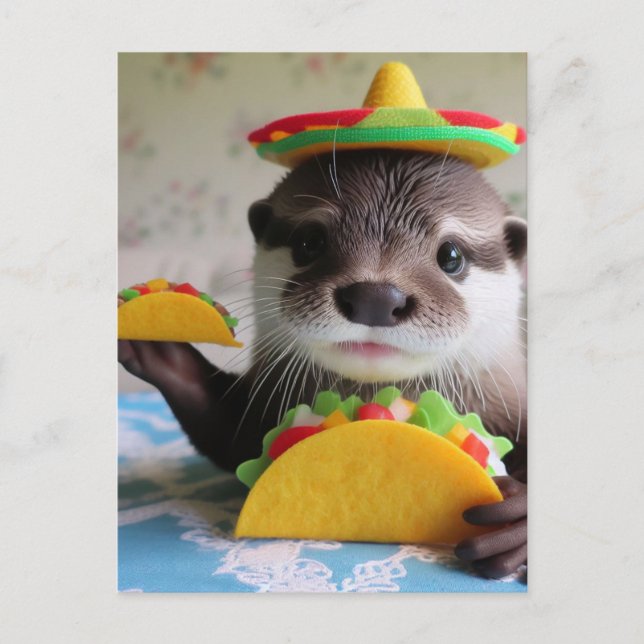 Funny Cute Otter With Tacos Postcard (Front)