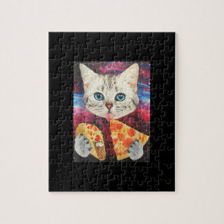 Funny Cute Outer Space Galaxy Cat Meme Pizza Taco Jigsaw Puzzle