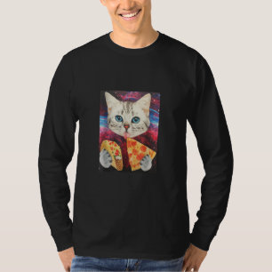 Funny Cute Outer Space Galaxy Cat Meme Pizza Taco T-Shirt