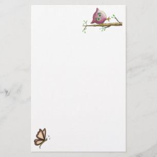 Funny Cute Owl & Butterfly Picture Stationery
