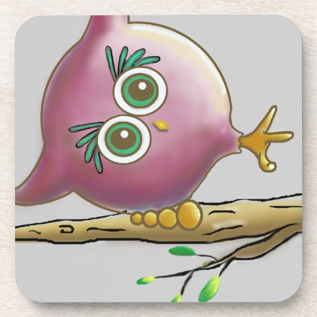 Funny Cute Owl Picture Coaster (Front)