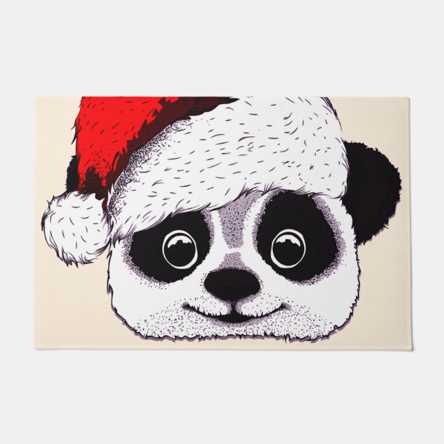 funny cute panda in Christmas Doormat (Front)