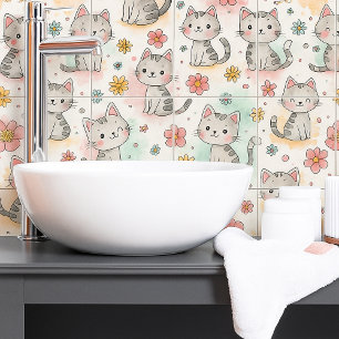 Funny cute pastel cat kawaii seamless pattern tile