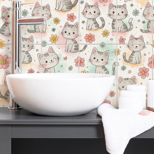 Funny cute pastel cat kawaii seamless pattern tile (Creator Uploaded)