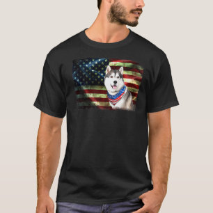 Funny Cute Patriotic Husky American Flag Dog Men W T-Shirt