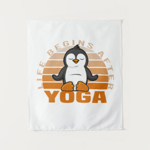 Funny cute penguin doing yoga. funny yoga poses tapestry