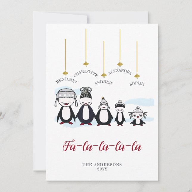 Funny Cute Penguin Drawing Simple Family Christmas Holiday Card (Front)