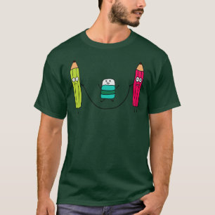 Funny Cute Pensils And Eraser Playing Jump Ropes T-Shirt
