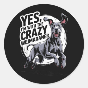 Funny Cute Pet Dog Breed With The Crazy Weimaraner Classic Round Sticker
