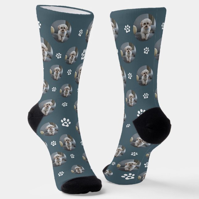 Funny Cute Pet Dog/Cat Photo Pawprint Socks (Angled)
