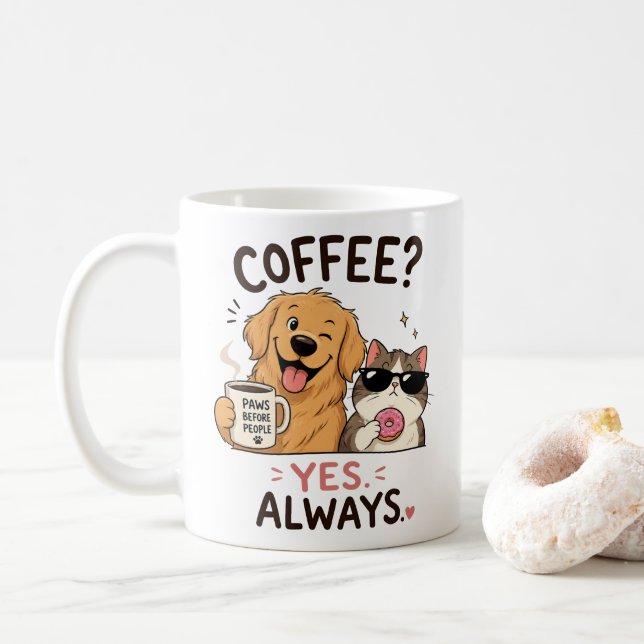 Funny Cute Pets Coffee Lovers Mug – Funny Cartoon (With Donut)
