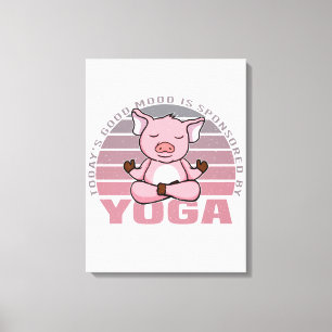 Funny cute pig doing yoga. funny yoga poses canvas print